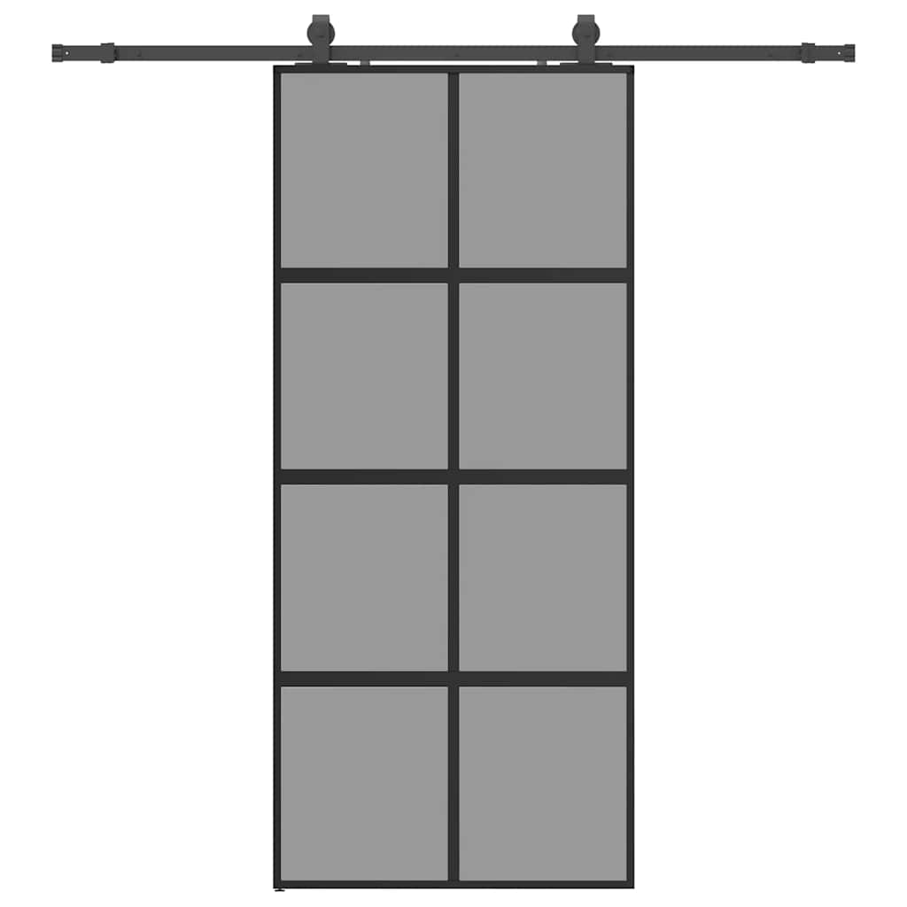 Ușă glisantă cu set feronerie neagră 90x205cm sticlă securizată