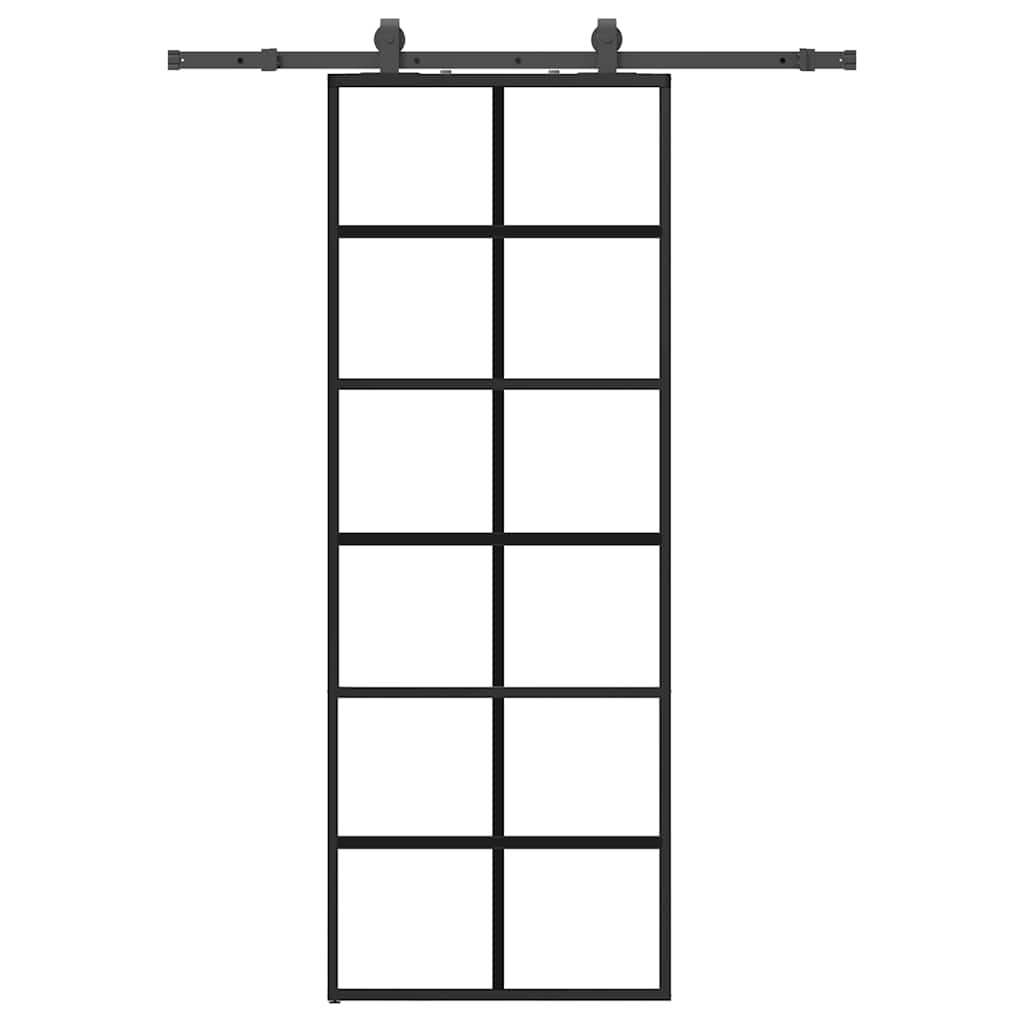 Ușă glisantă cu set de feronerie neagră 76x205 cm Sticlă ESG