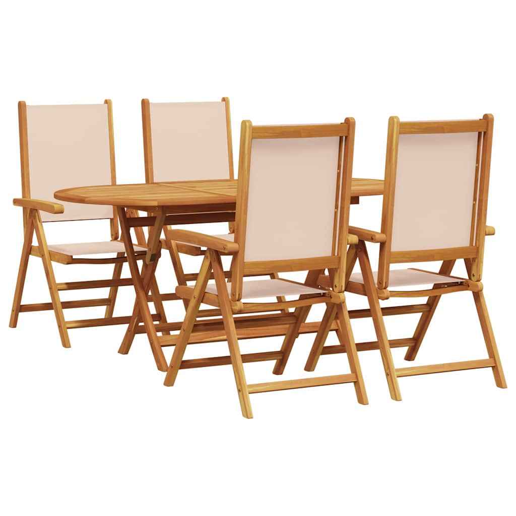 Set de masă pentru grădină 5 pcs Bej Lemn Solid de Acacia