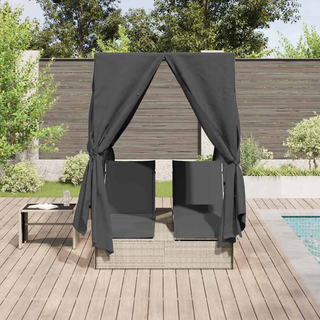 Șezlong dublu Gri deschis 205 x 129 x 200 cm poliratan