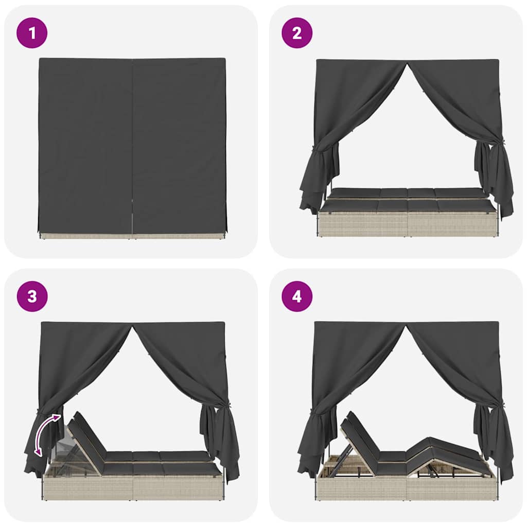 Șezlong dublu Gri deschis 205 x 129 x 200 cm poliratan