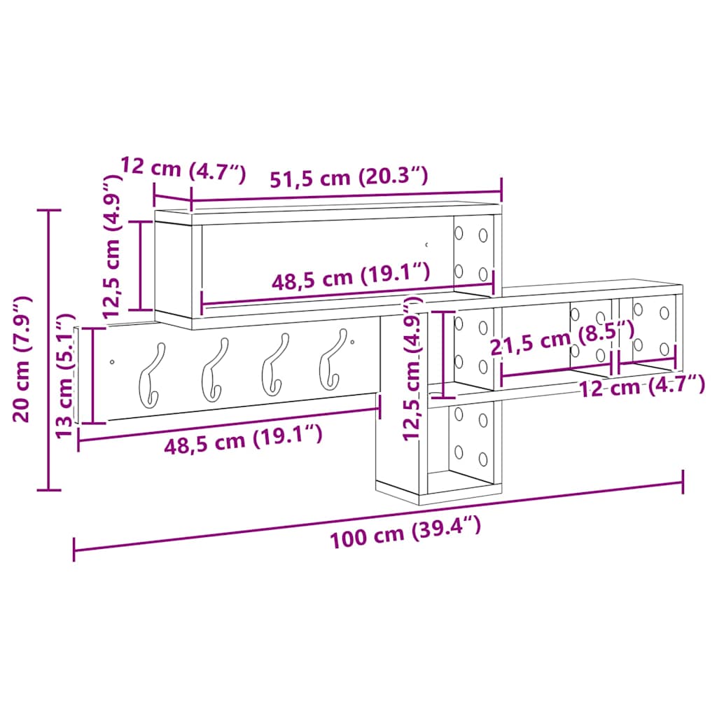 Răcător de paltoane montat pe perete cu raft Stejar Sonoma