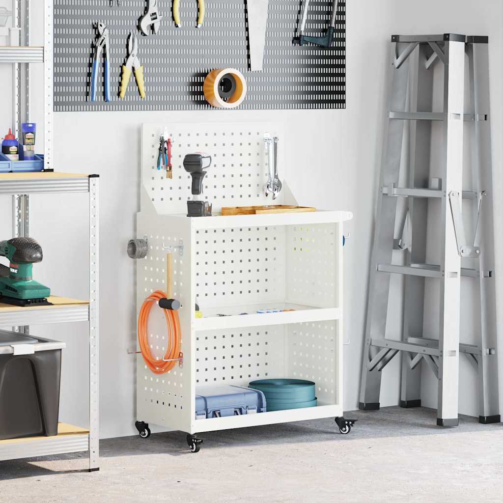 Cărucior pentru unelte cu raft cu roata Alb 65 x 35 x 111 cm