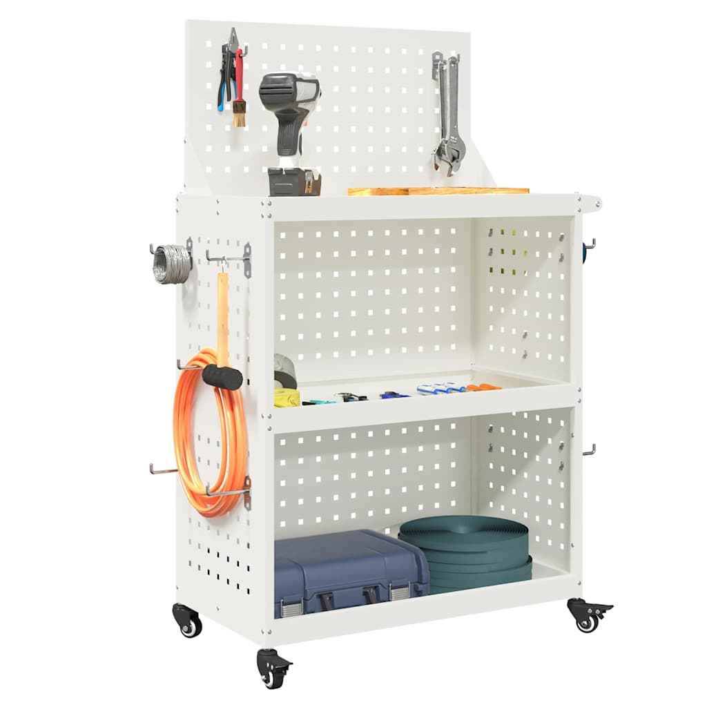 Cărucior pentru unelte cu raft cu roata Alb 65 x 35 x 111 cm