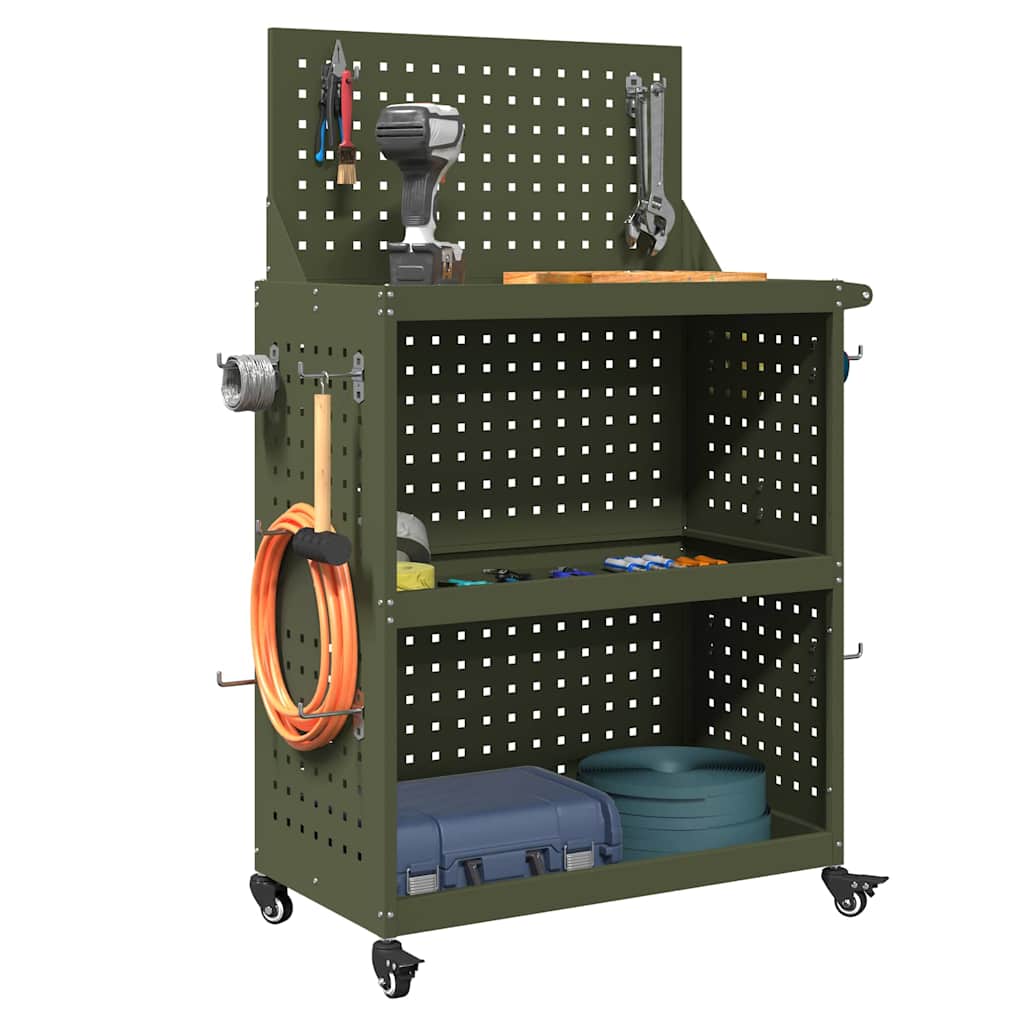 Cărucior pentru unelte cu raft Verde măsliniu 65 x 35 x 111 cm