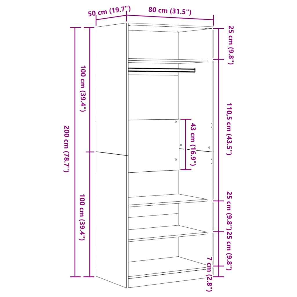 Dulap cu raft Stejar Artizanal 80 x 50 x 200 cm Lemn compozit
