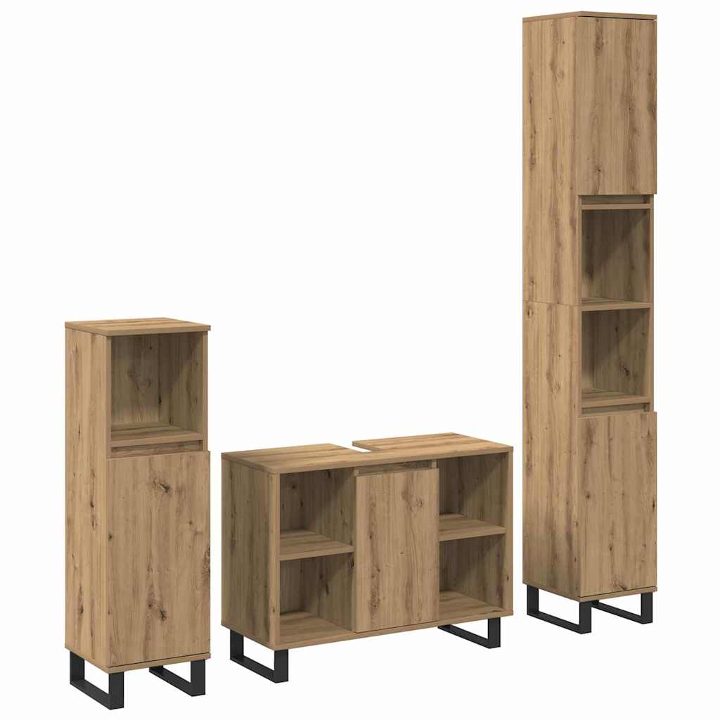 Set de mobilier pentru baie cu ușă 3 pcs Maro Lemn compozit