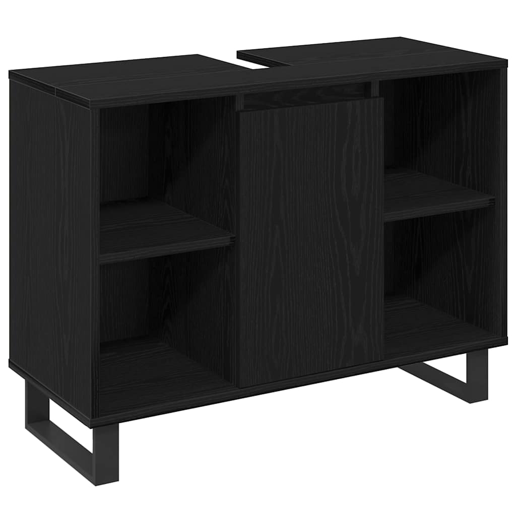Set de mobilier pentru baie cu ușă 3 pcs Negru Lemn compozit