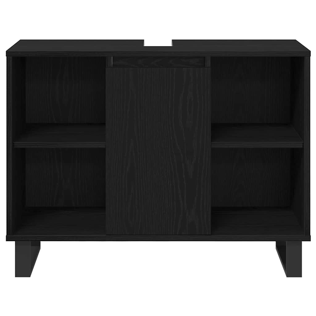 Set de mobilier pentru baie cu ușă 3 pcs Negru Lemn compozit