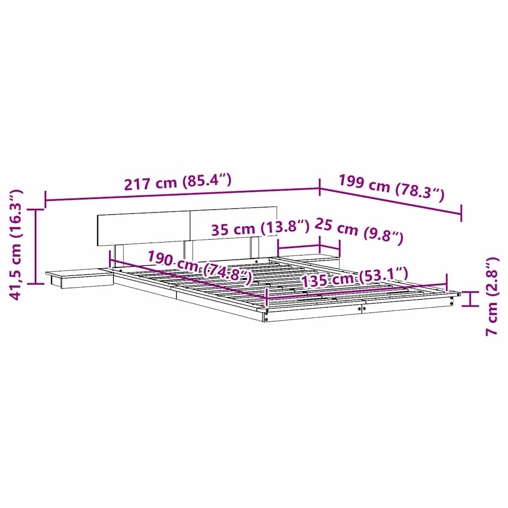 Cadru de pat cu headboard cu depozitare Maro 135 x 190 cm lemn