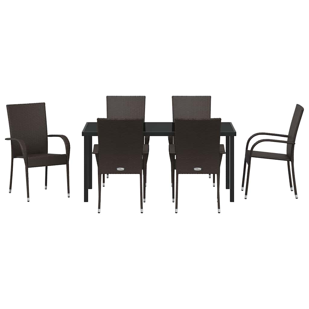 Set de masă pentru grădină 7 pcs Maro Oțel vopsit electrostatic