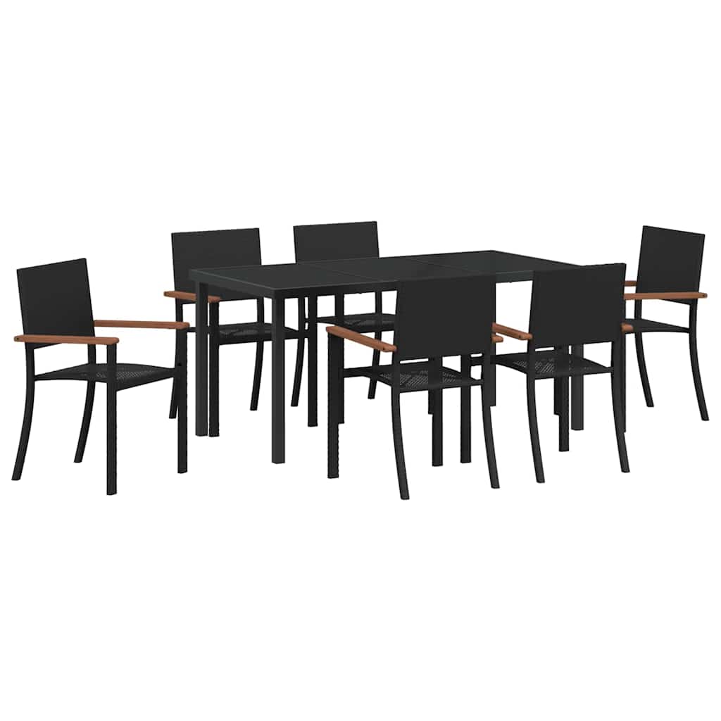 Set de masă pentru grădină 7 pcs Negru