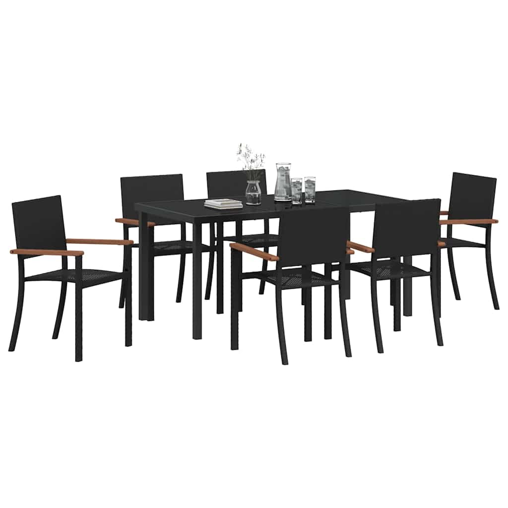 Set de masă pentru grădină 7 pcs Negru
