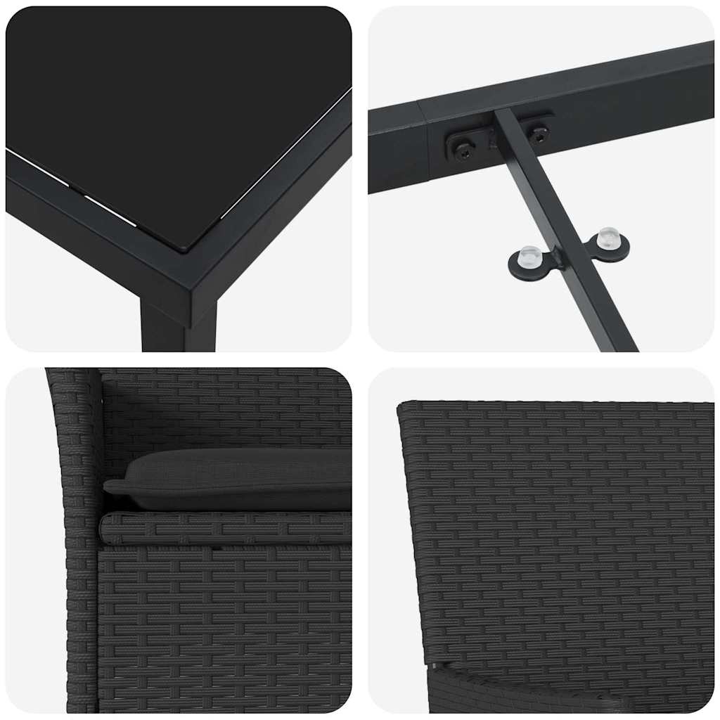 Set de masă pentru grădină cu pernă 5 pcs Negru poliratan