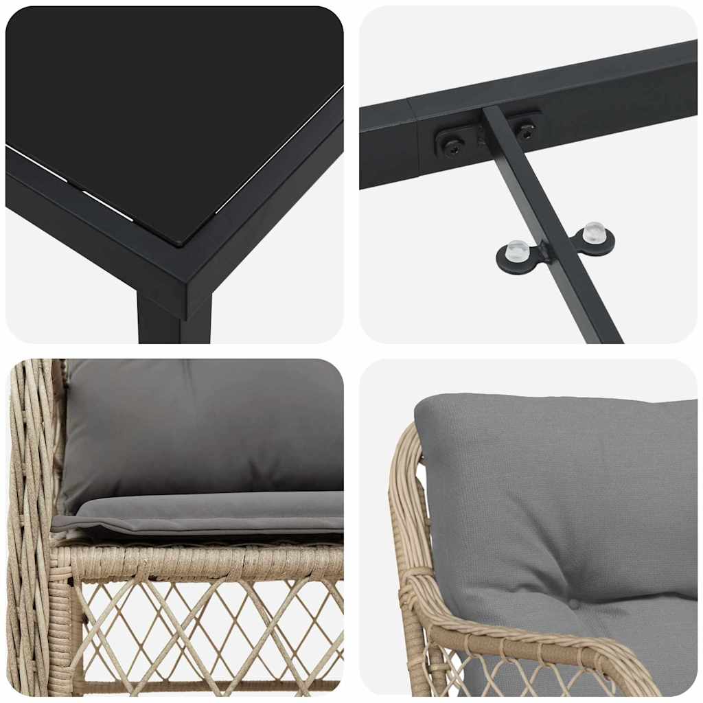 Set de masă pentru grădină cu pernă 5 pcs Bej poliratan