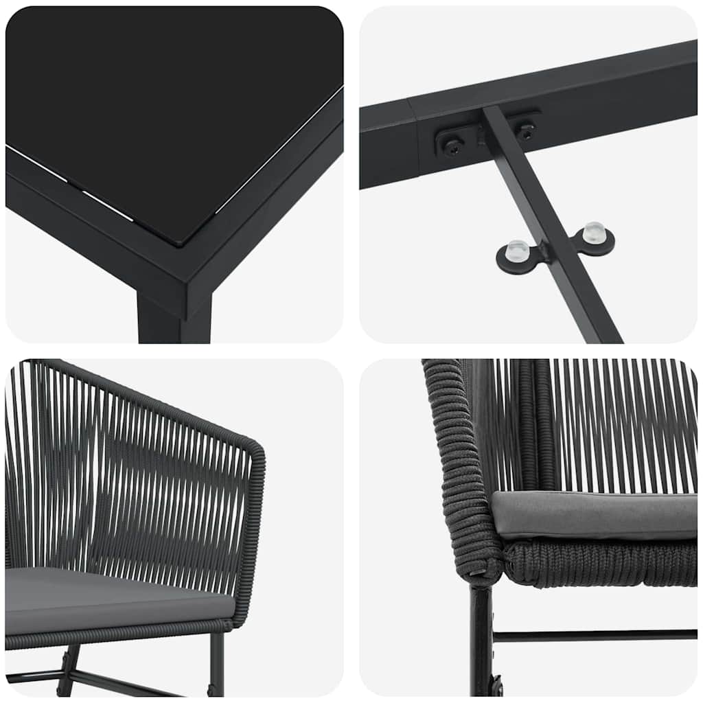 Set de masă pentru grădină cu pernă 7 pcs Negru