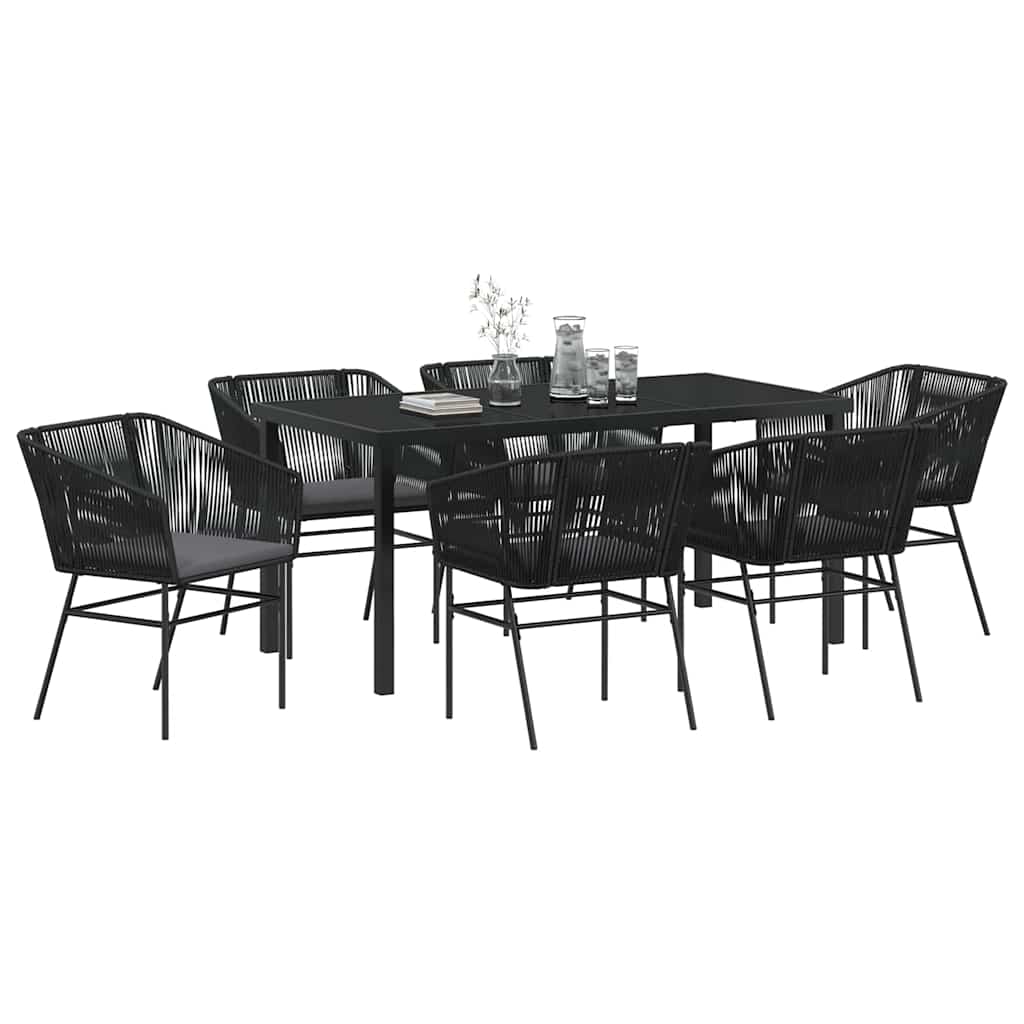 Set de masă pentru grădină cu pernă 7 pcs Negru