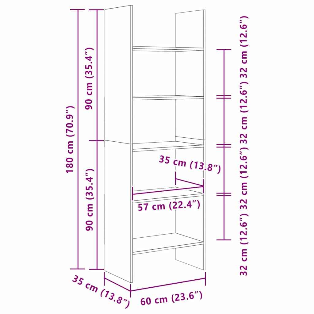 Dulap pentru cărți Lemn vechi 60 x 35 x 180 cm Lemn compozit
