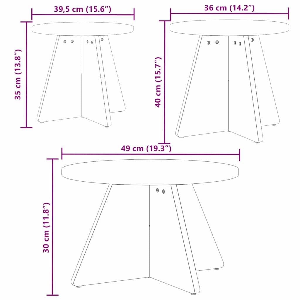 Masă de cafea 3 pcs Maroniu cerat