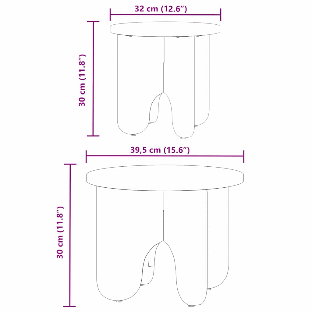 Masă de cafea 2 pcs Alb Lemn masiv de pin