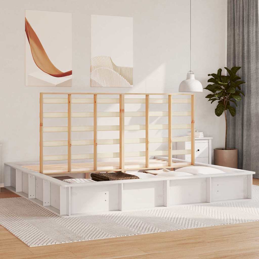 Cadru de pat Alb 200 x 200 cm Lemn de pin masiv