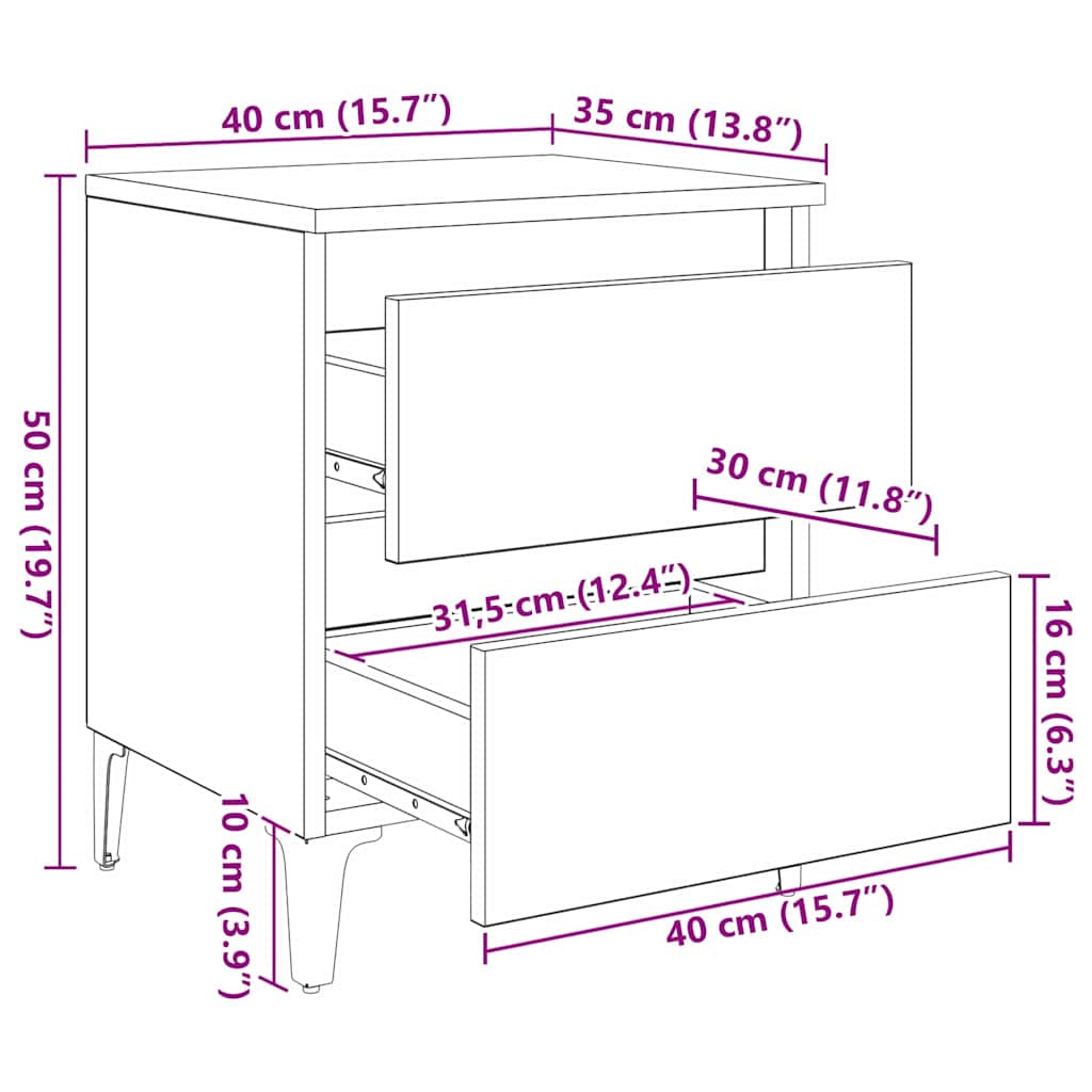 Dulap de noapte 2 pcs Stejar negru 40 x 35 x 50 cm