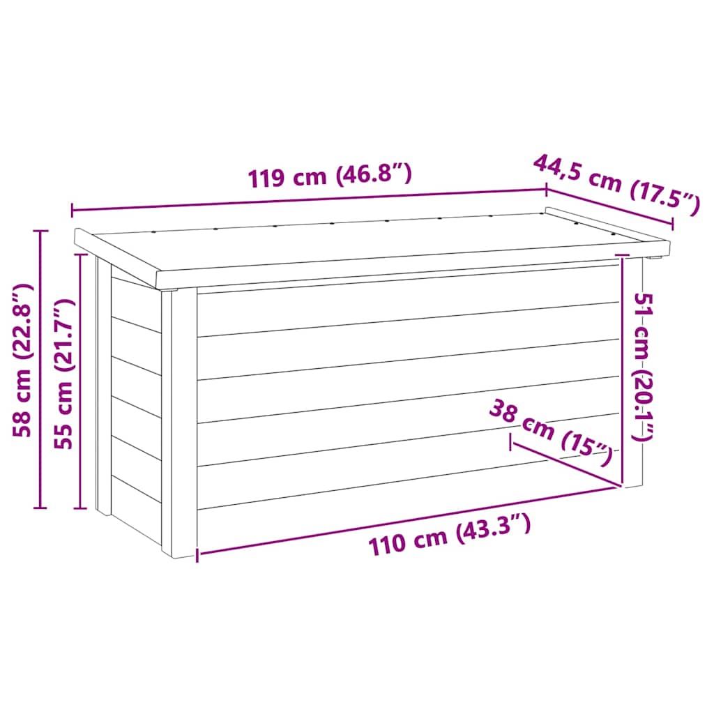 Cutie de depozitare cu depozitare natural 119 x 44,5 x 58 cm