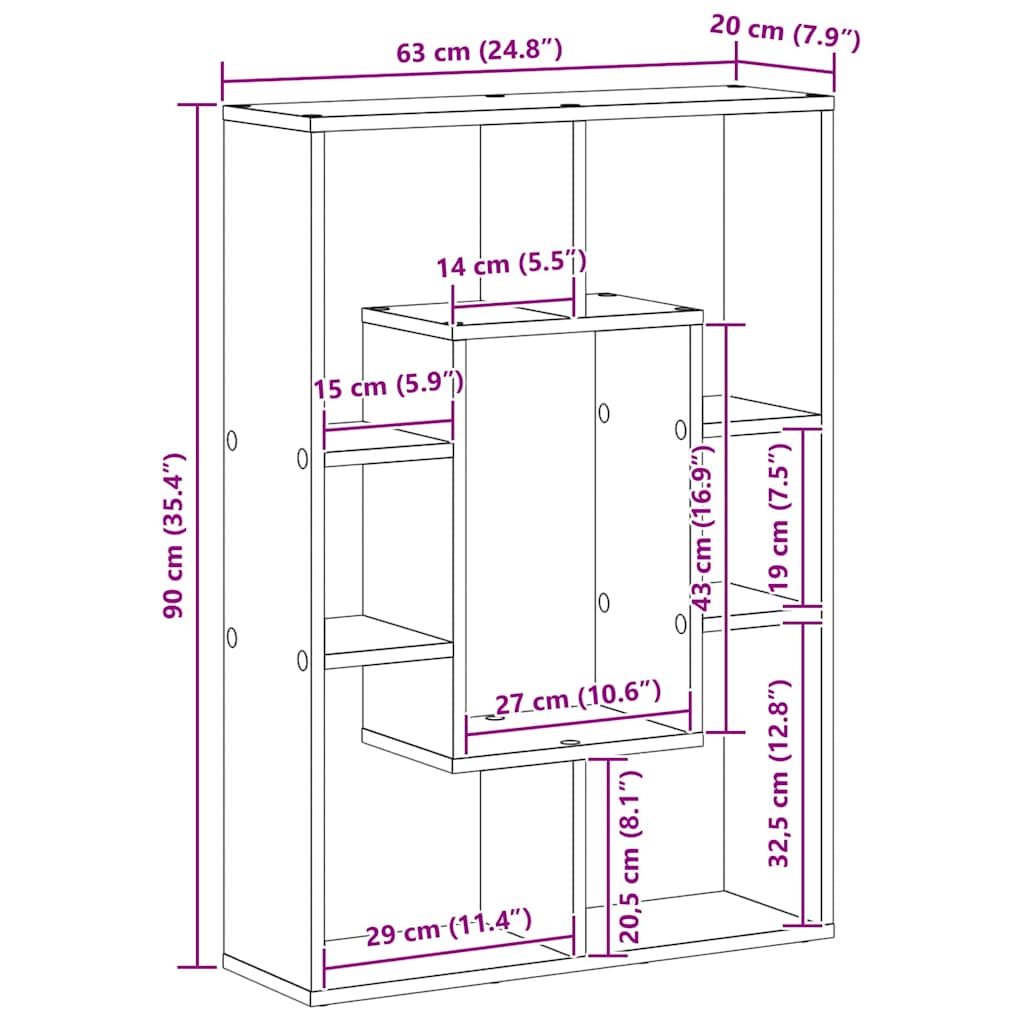 Dulap pentru cărți Stejar Negru 63 x 20 x 90 cm Lemn compozit