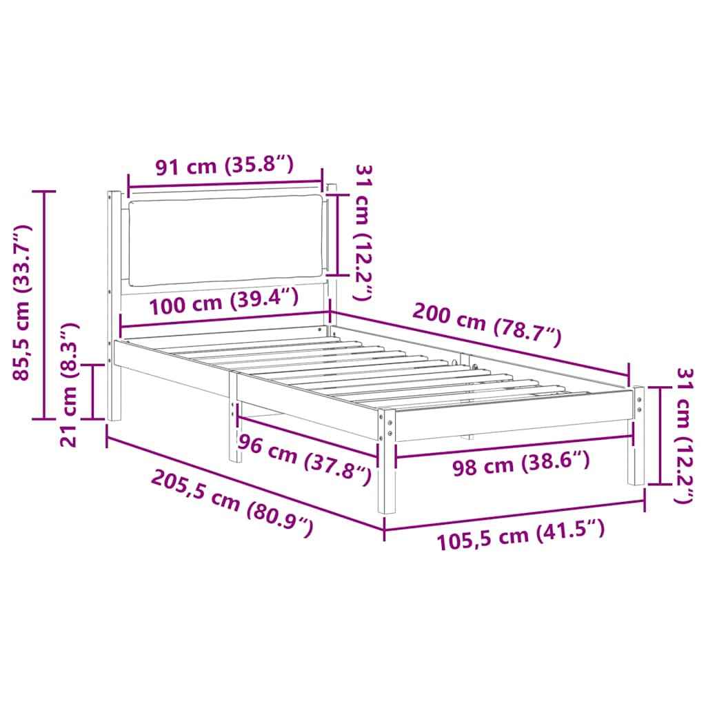 Cadru de pat Gri deschis 100 x 200 cm Lemn de pin masiv