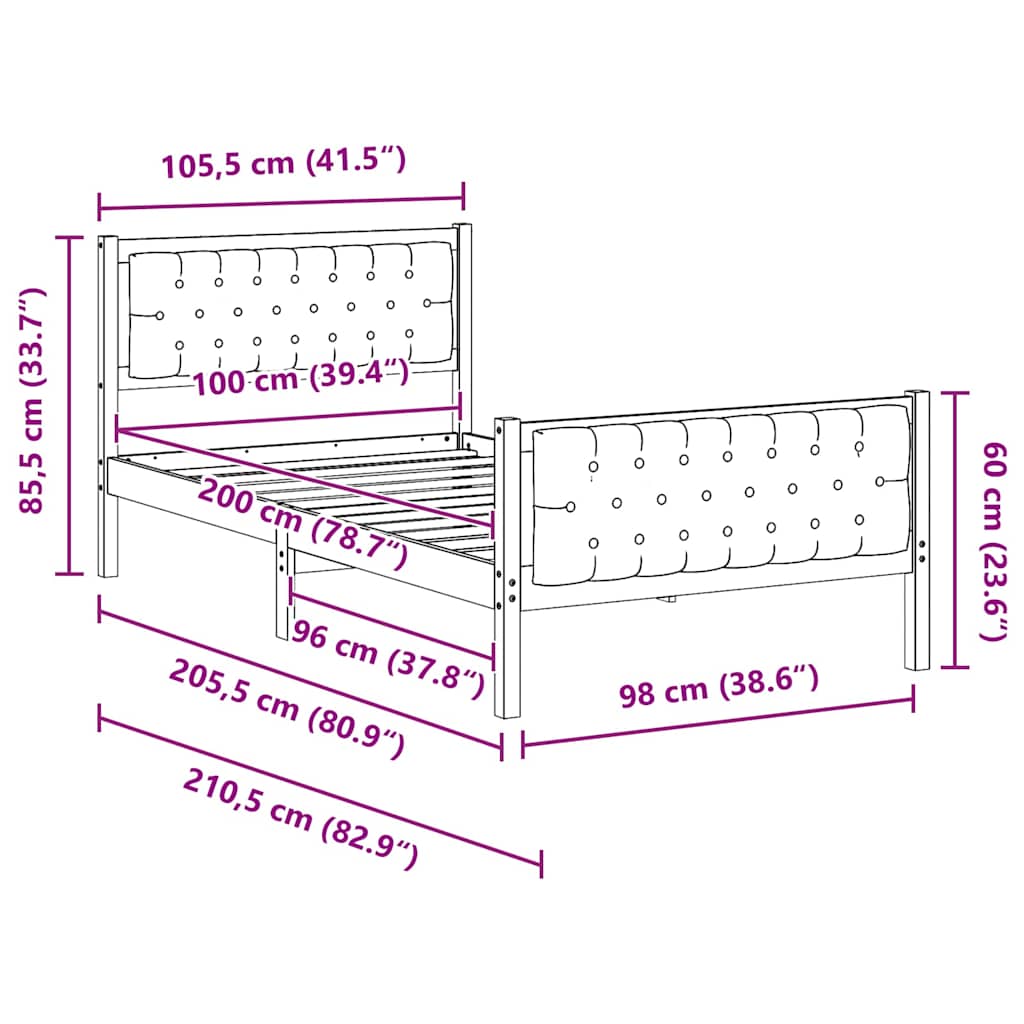 Cadru de pat Gri deschis 100 x 200 cm Lemn de pin masiv