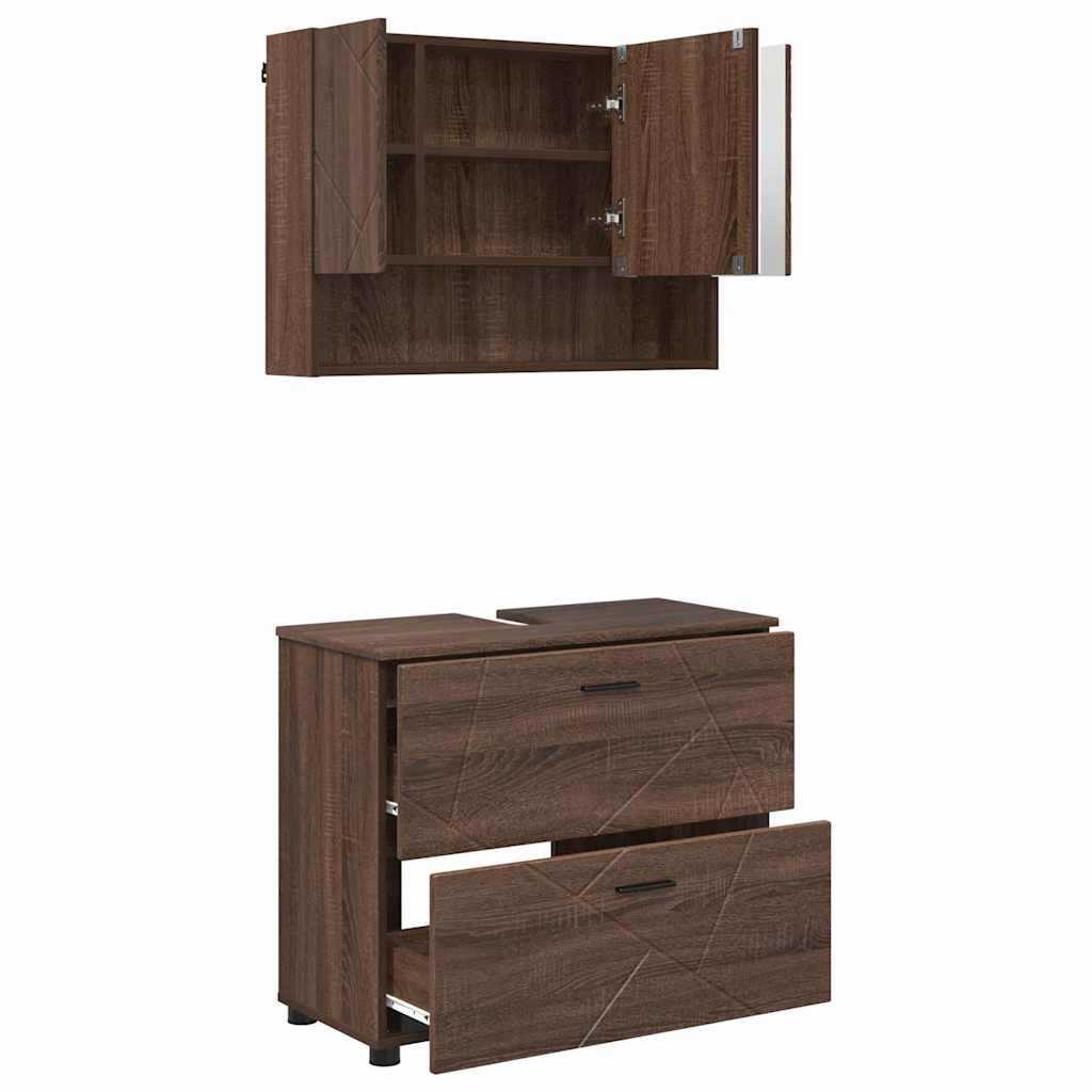 Set de mobilier pentru baie cu sertar 2 pcs Stejar închis