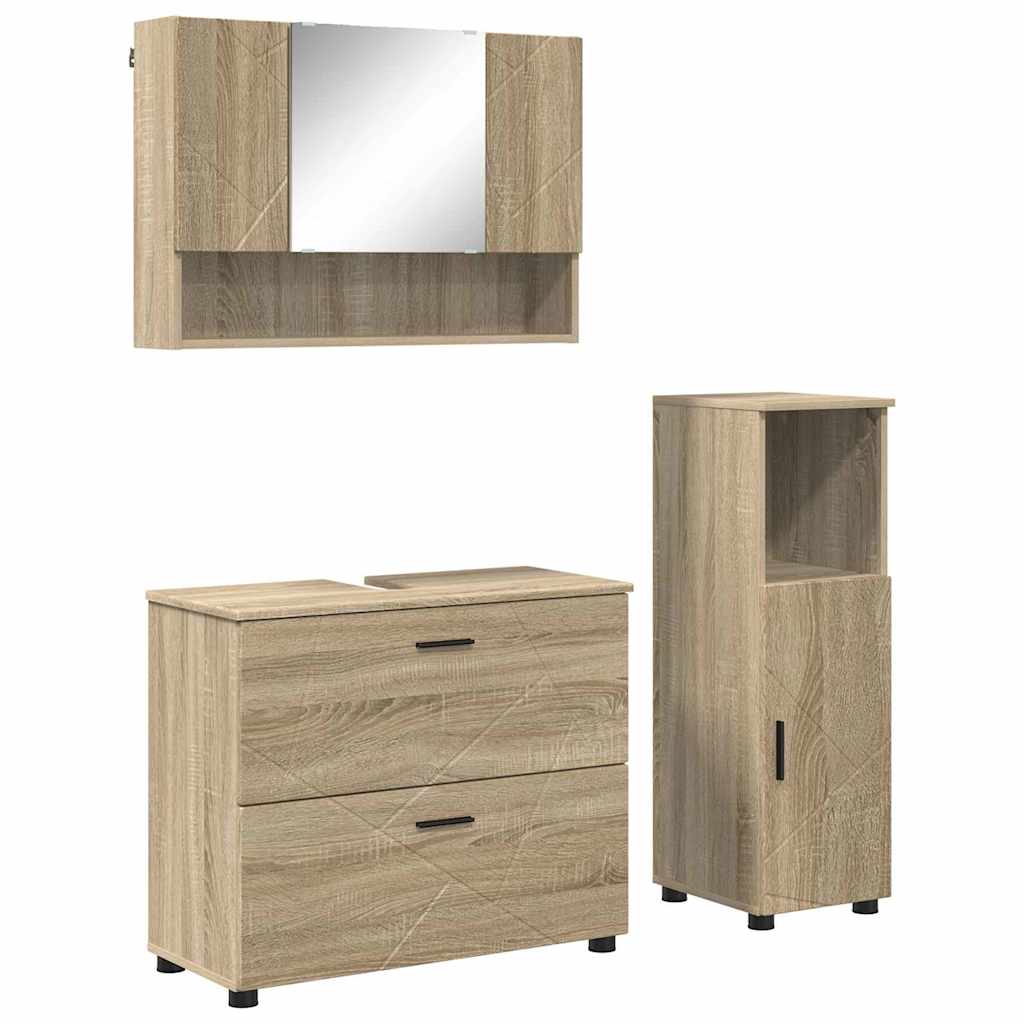 Set de mobilier pentru baie cu sertar 3 pcs Stejar Sonoma