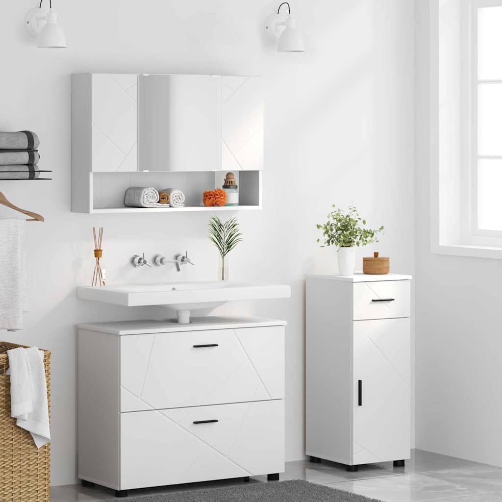 Set de mobilier pentru baie 3 pcs Alb Lemn aranjat și metal