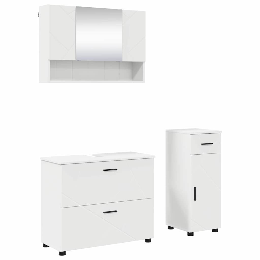 Set de mobilier pentru baie 3 pcs Alb Lemn aranjat și metal