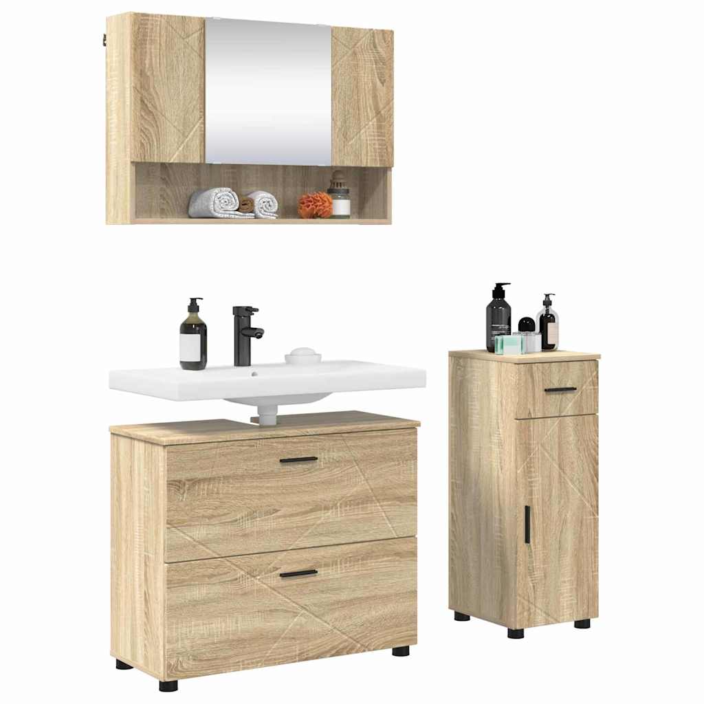 Set de mobilier pentru baie cu sertar 3 pcs Stejar Sonoma