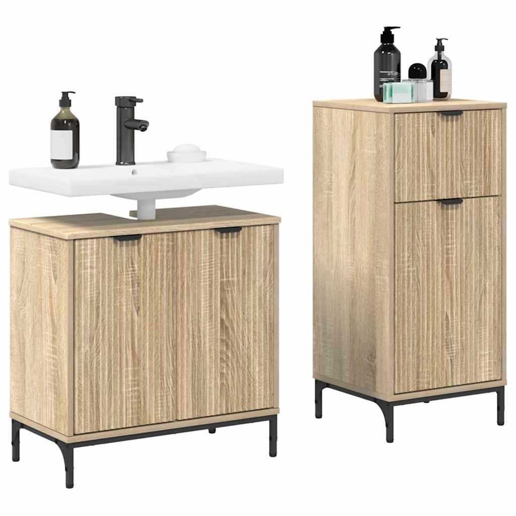 Set de mobilier pentru baie cu sertar 2 pcs Stejar Sonoma