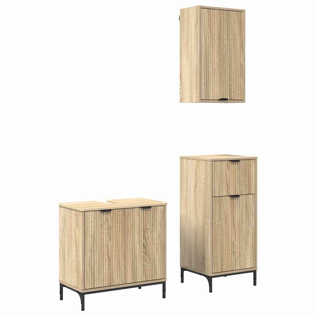 Set de mobilier pentru baie 3 pcs Stejar sonoma Lemn compozit