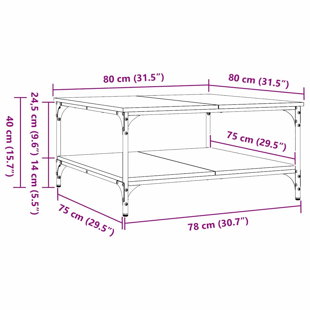 Masă de cafea Lemn vechi 80 x 80 x 40 cm Lemn compozit
