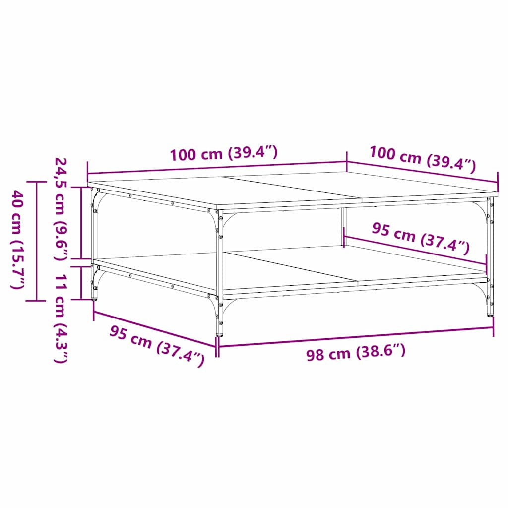 Masă de cafea Stejar negru 100 x 100 x 40 cm Lemn compozit