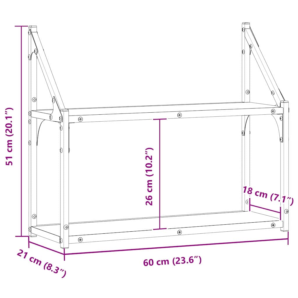 Raft de perete cu raft Lemn vechi 60 x 21 x 51 cm Lemn compozit