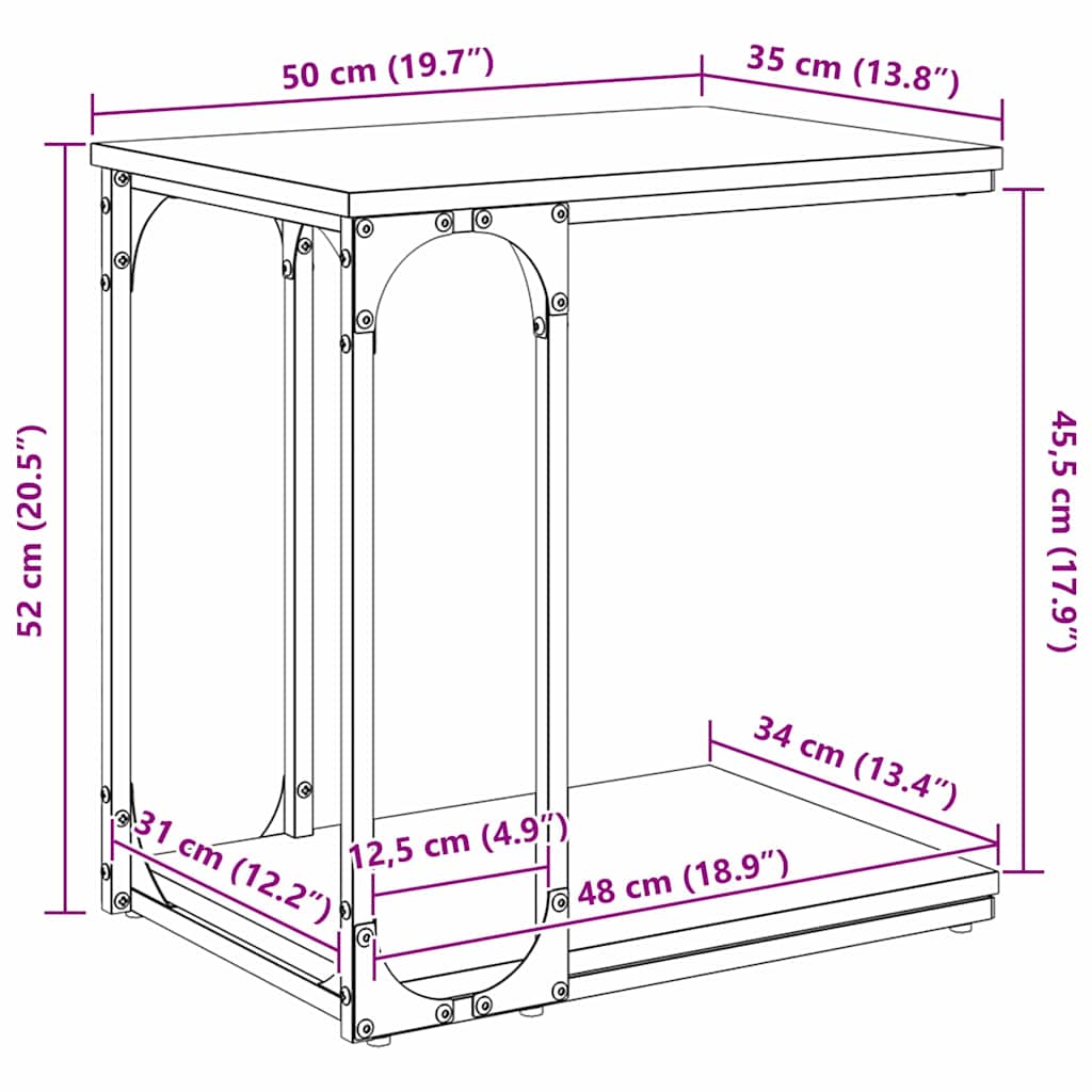 Masă laterală cu raft Lemn vechi 50 x 35 x 52 cm Lemn compozit
