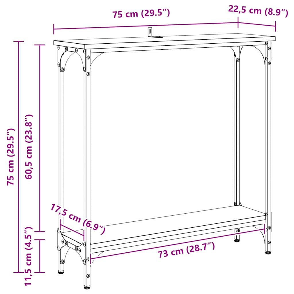 Masă de consolă Lemn Vechi 75 x 22,5 x 75 cm Lemn compozit