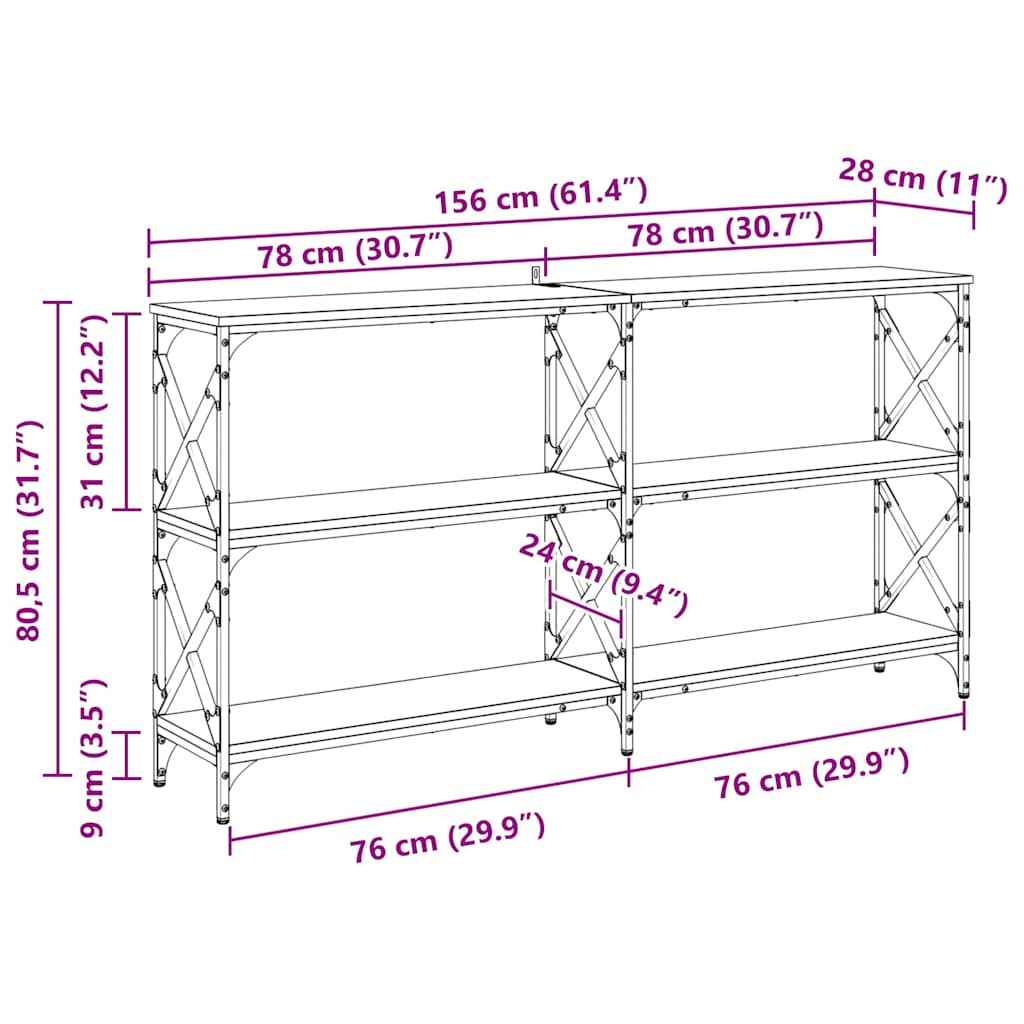 Masă de consolă Stejar negru 156 x 28 x 80,5 cm Lemn compozit