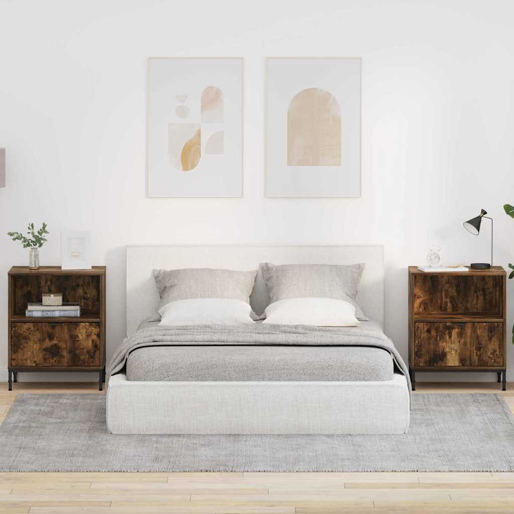 Mese de noptieră cu sertar 2 pcs Stejar afumat 49 x 36 x 61 cm