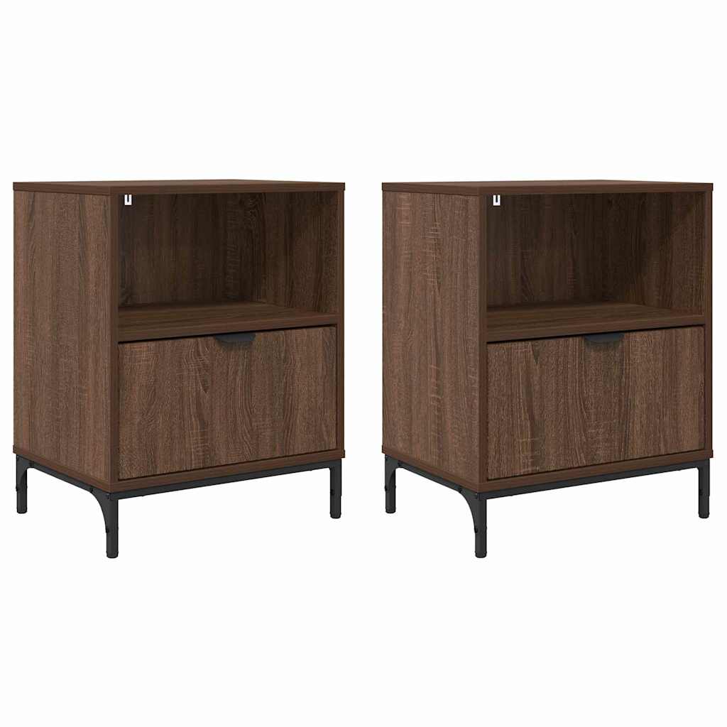 Mese de noptieră cu sertar 2 pcs Stejar brun 49 x 36 x 61 cm