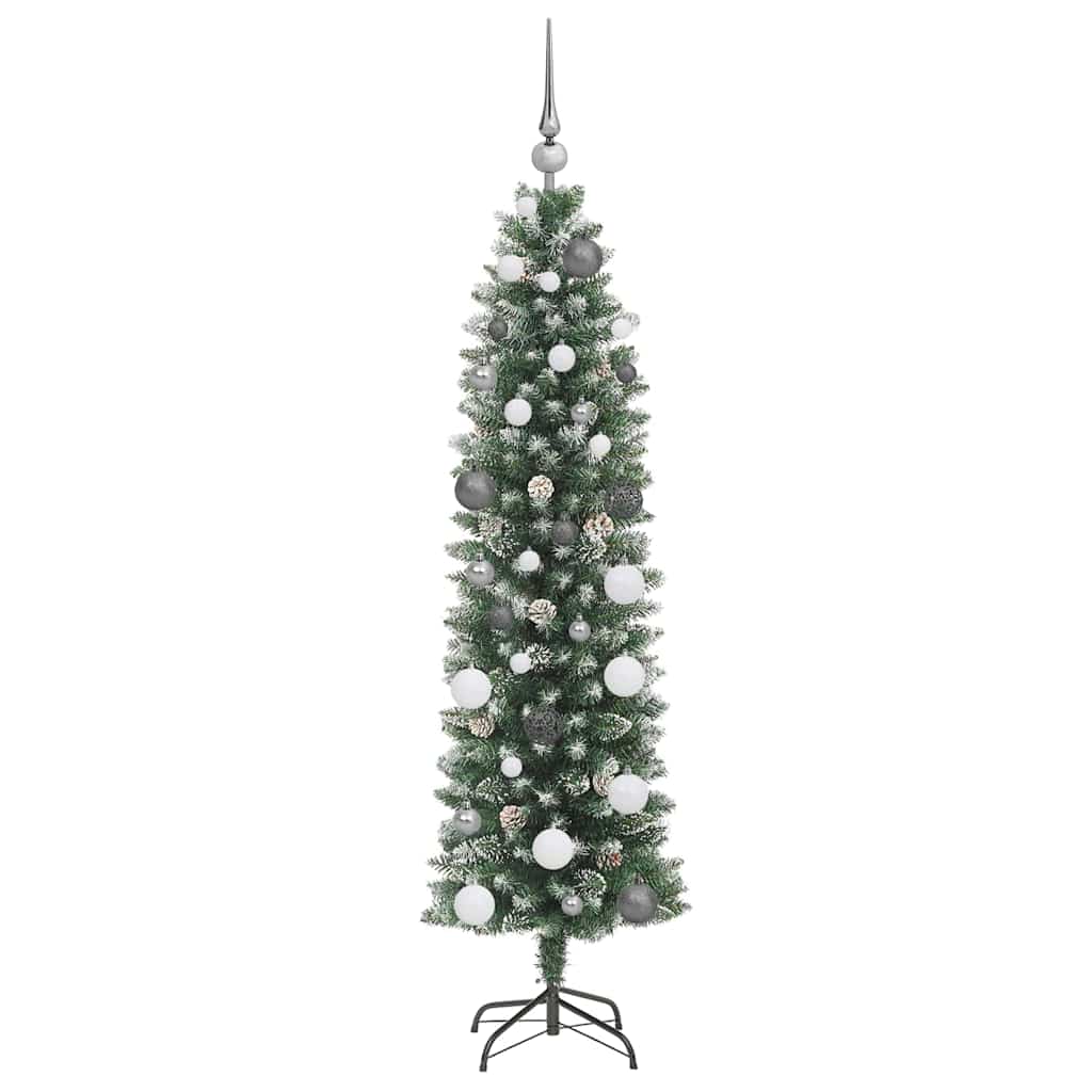 Copac Artificial Slăb de Crăciun cu 150 LED Verde și alb 150 cm