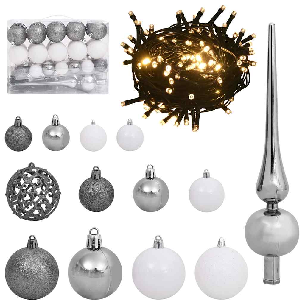 Copac Artificial Slăb de Crăciun cu 150 LED Verde și alb 150 cm