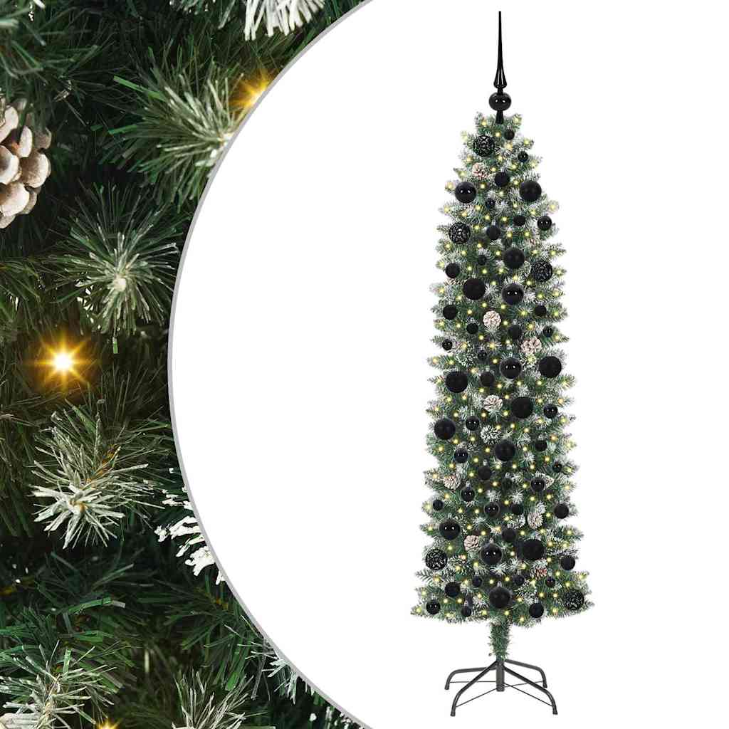 Copac Artificial Slăb de Crăciun cu 300 LED Verde și alb 180 cm