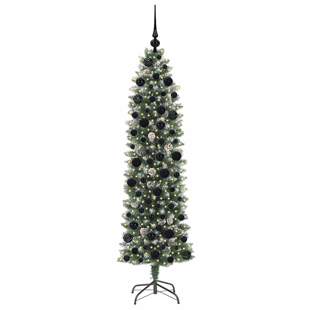 Copac Artificial Slăb de Crăciun cu 300 LED Verde și alb 180 cm