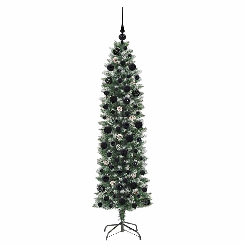 Copac Artificial Slăb de Crăciun cu 300 LED Verde și alb 180 cm